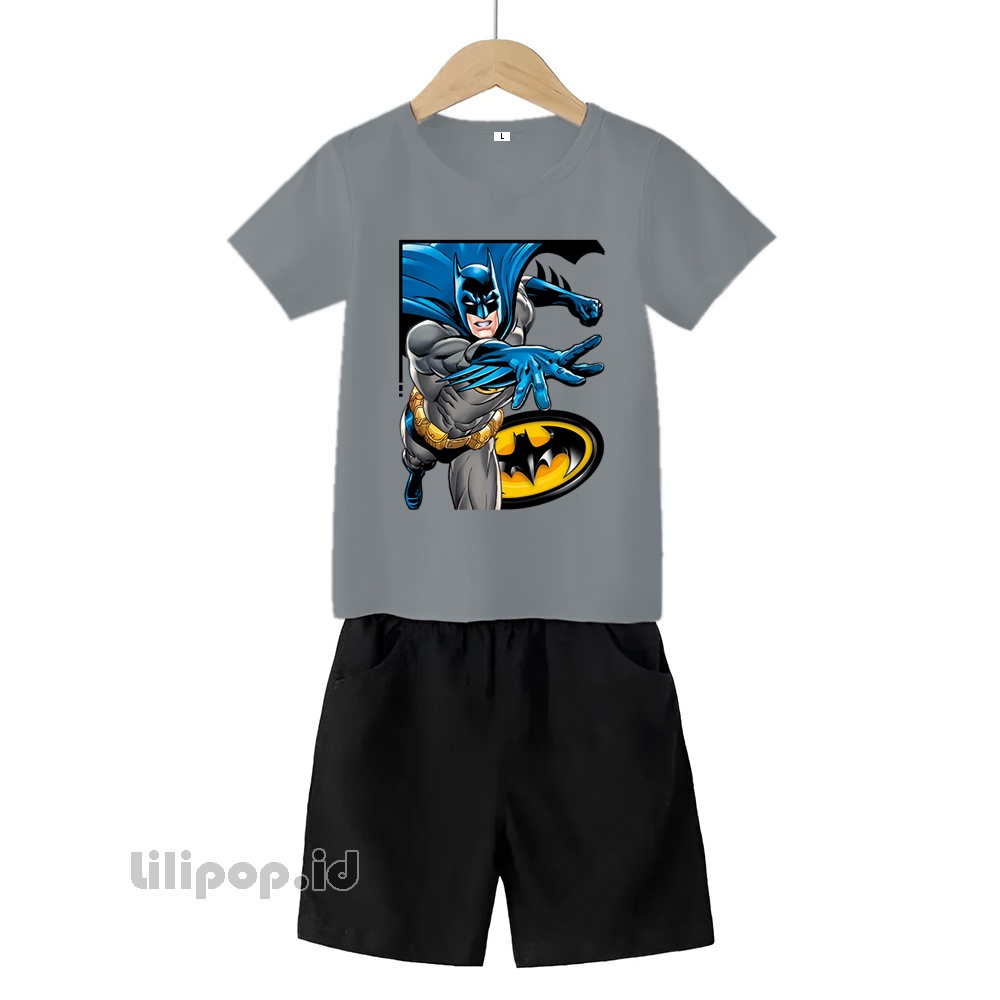 Baju Anak Stelan Kaos 3/4 bat man 2 Cowok Cewek  Usia 2 - 7 Tahun Celana Pendek Harian