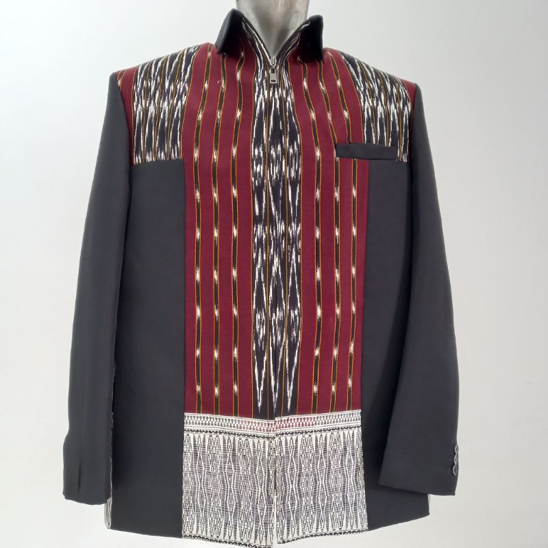 Jas jaket ulos Sumatera/ jas semi jaket tenun ulos/ jas jaket ulos kombinasi hitam / jasket tobu