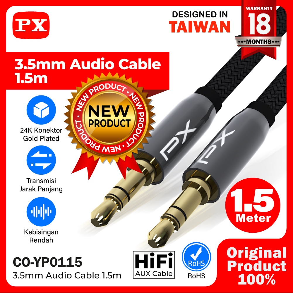 Kabel Aux Audio 3.5mm Male to Male Speaker 1.5 Meter HiFi PX CO-YP0115