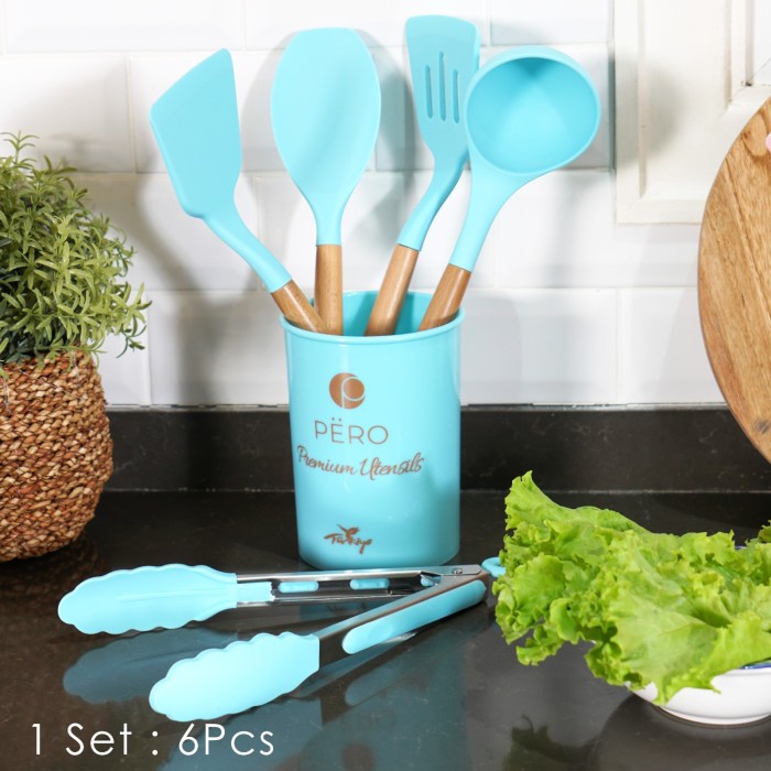 Sutil Pero Spatula Silicone Tahan Panas Set Of 6 / Spatula Set Dengan Holder