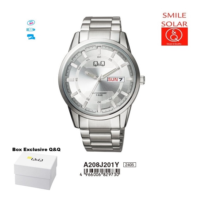 Jam Tangan Pria Casual Business Rantai Stainless Steel Tanggal Hari Analog Original Q&amp;Q QnQ QQ A472 A208J Series