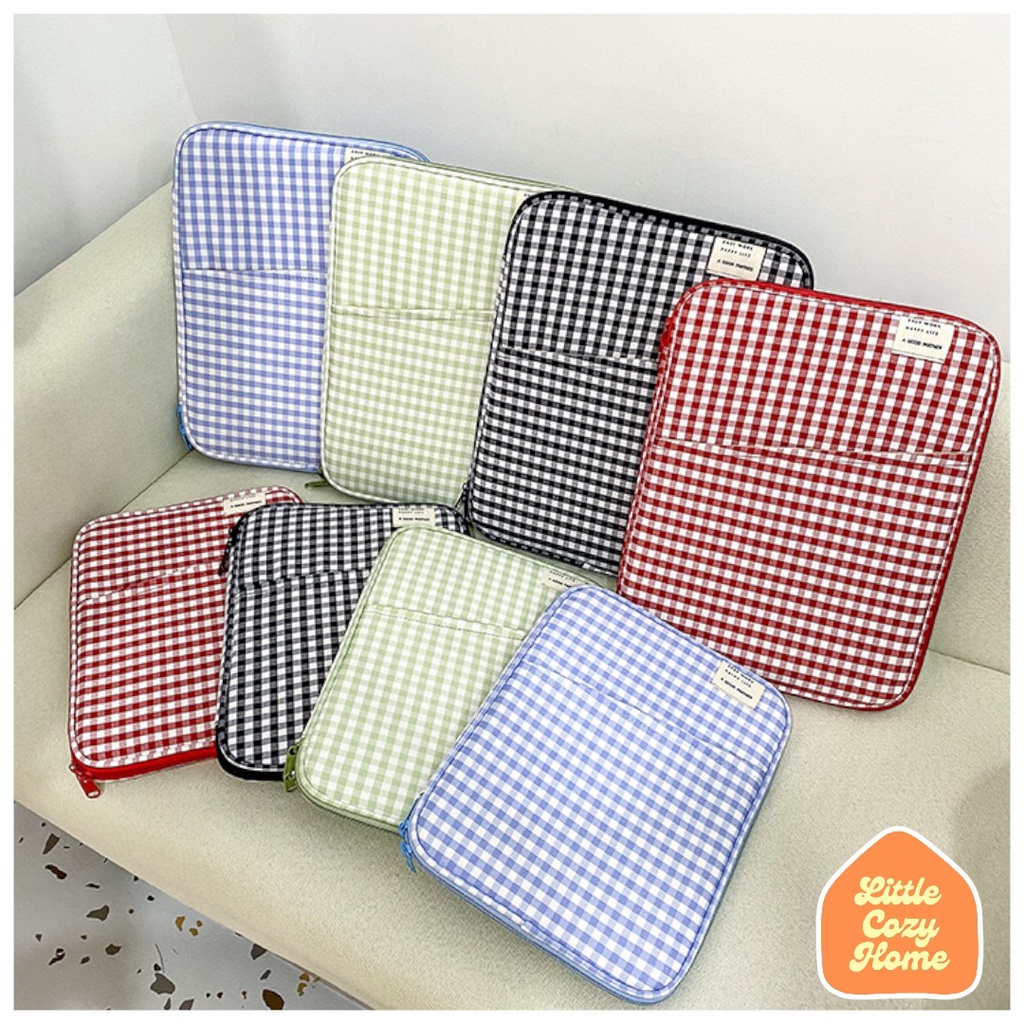 Plaid Tablet Laptop Sleeve 11 13 14 Inch / Tas Laptop Sarung Pouch Cover Komputer Leptop Multifungsi / Macbook Air 13in 15in Anti Shock Waterproof Anti Gores Padding Case Sleeve Mac Book