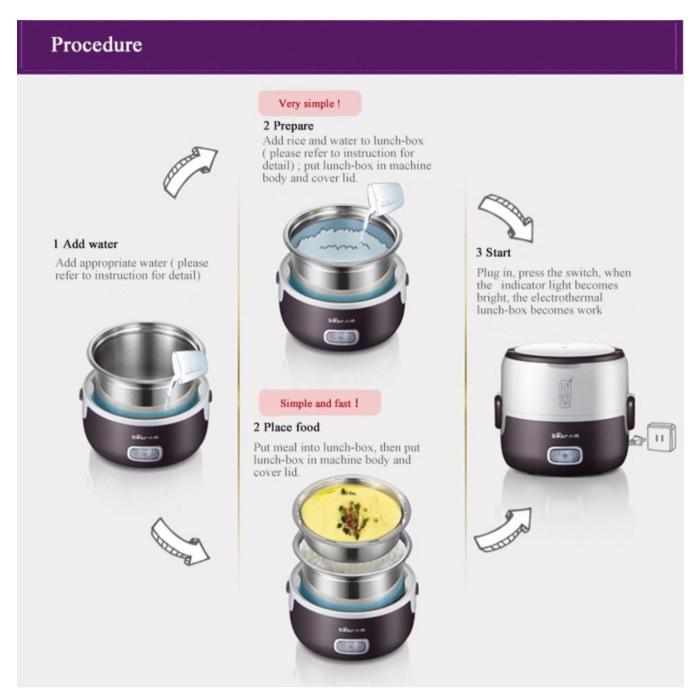 Bear Electric Heating Lunch Box Mini Rice Cooker Egg Boiler SUS 304 ORIGINAL