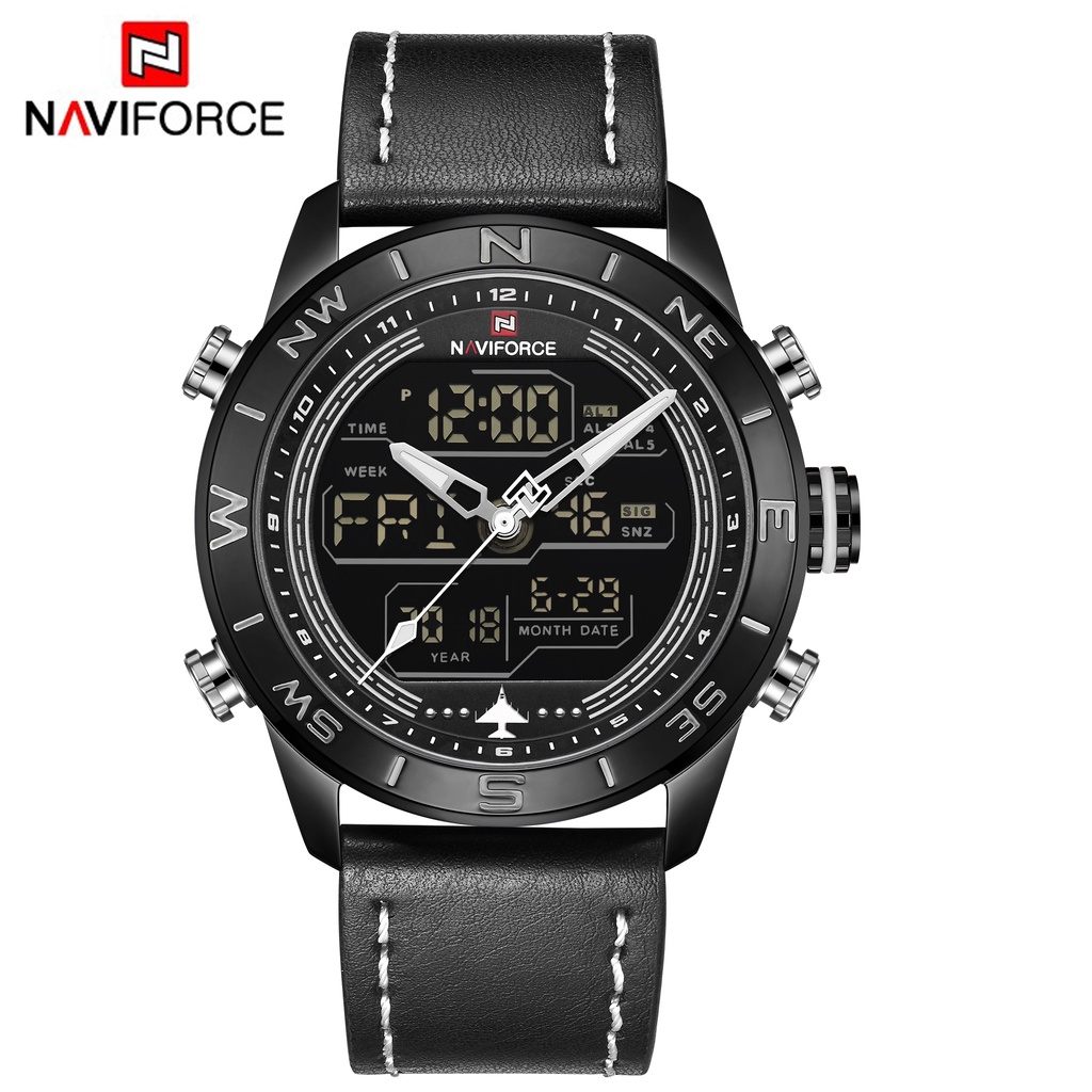 Navi Force Original Jam Tangan Pria Analog Digital Tahan Air Quartz Movement NF 9144 B/W/B Gaya Mask
