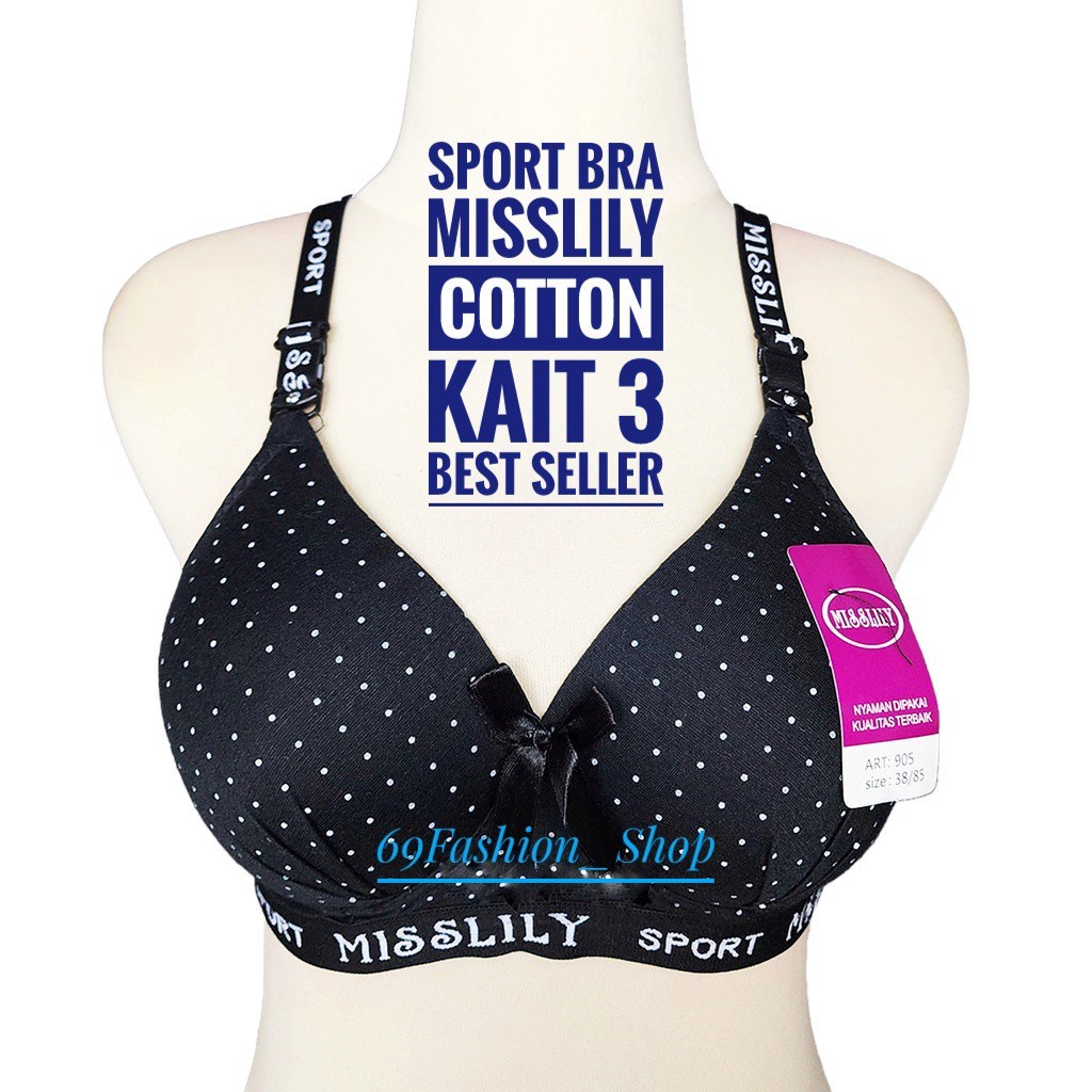 Bh Sport Misslily 905 Cup B Besar Bra Kait 3 Tanpa Kawat Polkadot Sporty Miss Lily Original Asli import best seller