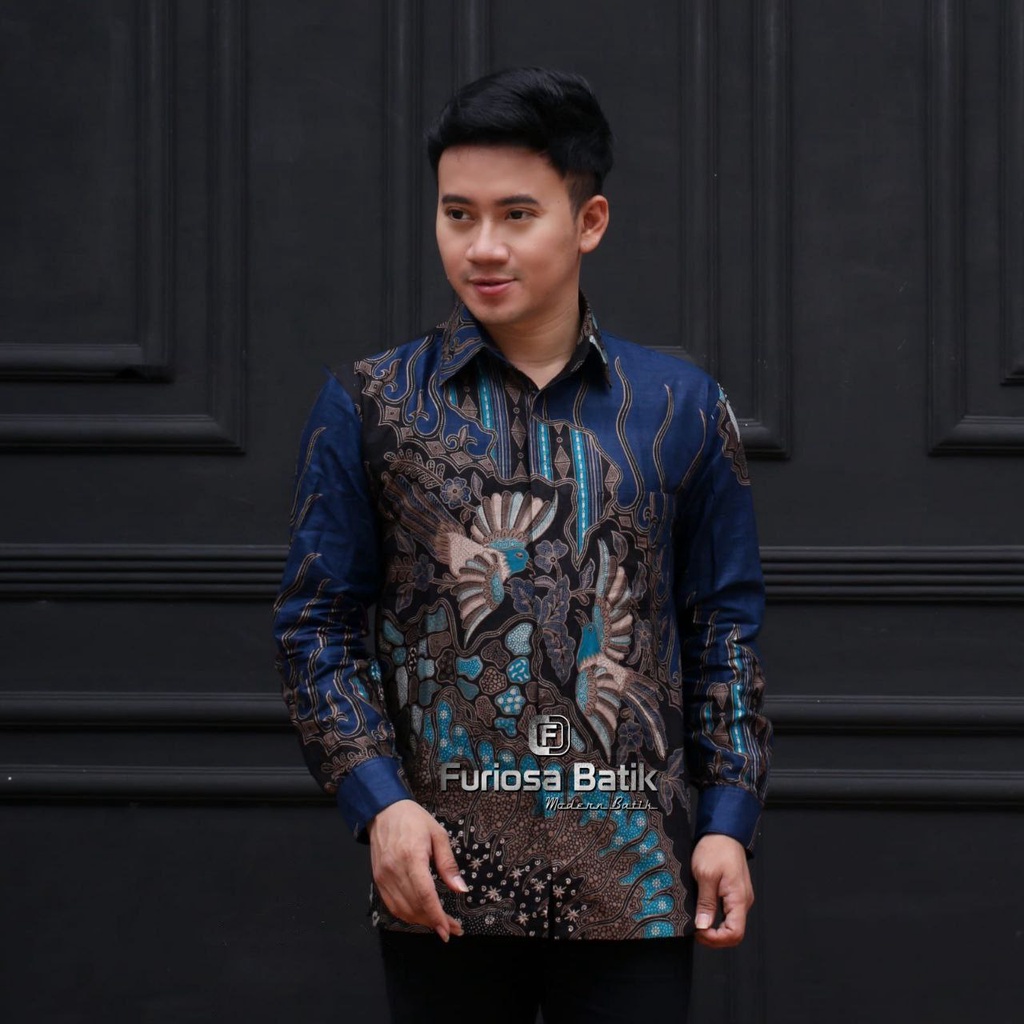 FURIOSA BATIK KENZO HITAM Baju Batik Pria Lengan Panjang Ukuran M L XL XXL