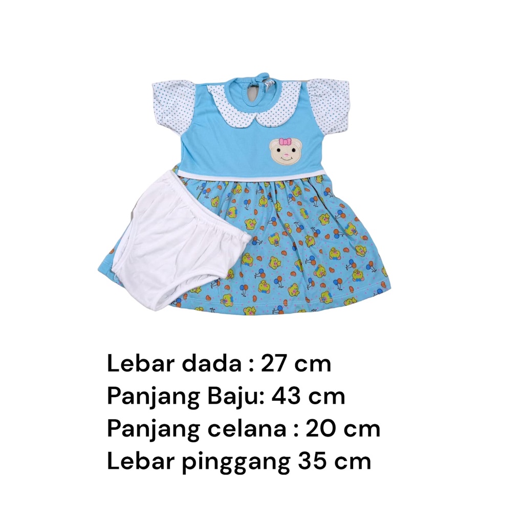 Dress Bayi Perempuan Motif Boneka Busa Untuk Usia 3-6 Bulan