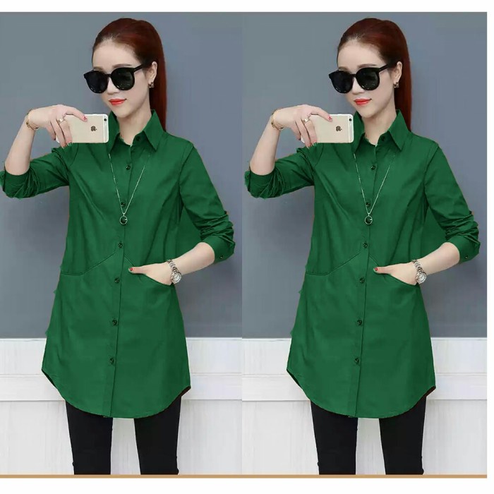 Baju Tunik Lengan Panjang Valen Hijau Q9W2 Terlaris Baju Terbaru 2023 Kancing Formal Viral 2023 Prem