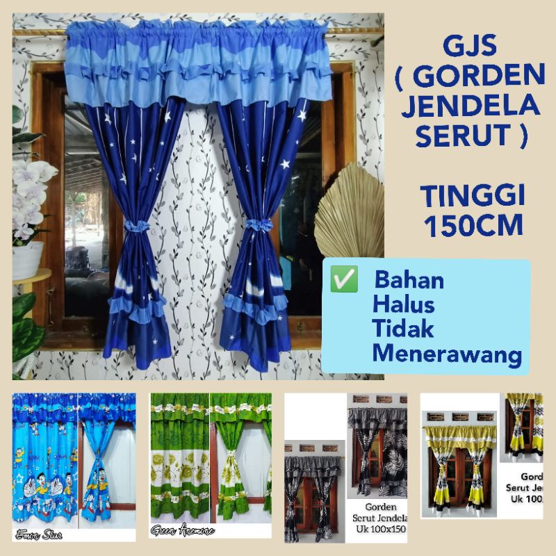 ( GJS ) GORDEN JENDELA PENDEK KORDEN SERUT SUSUN HORDEN PONI GORDYN RUMBAI 100X150 CM UNTUK KAMAT TI