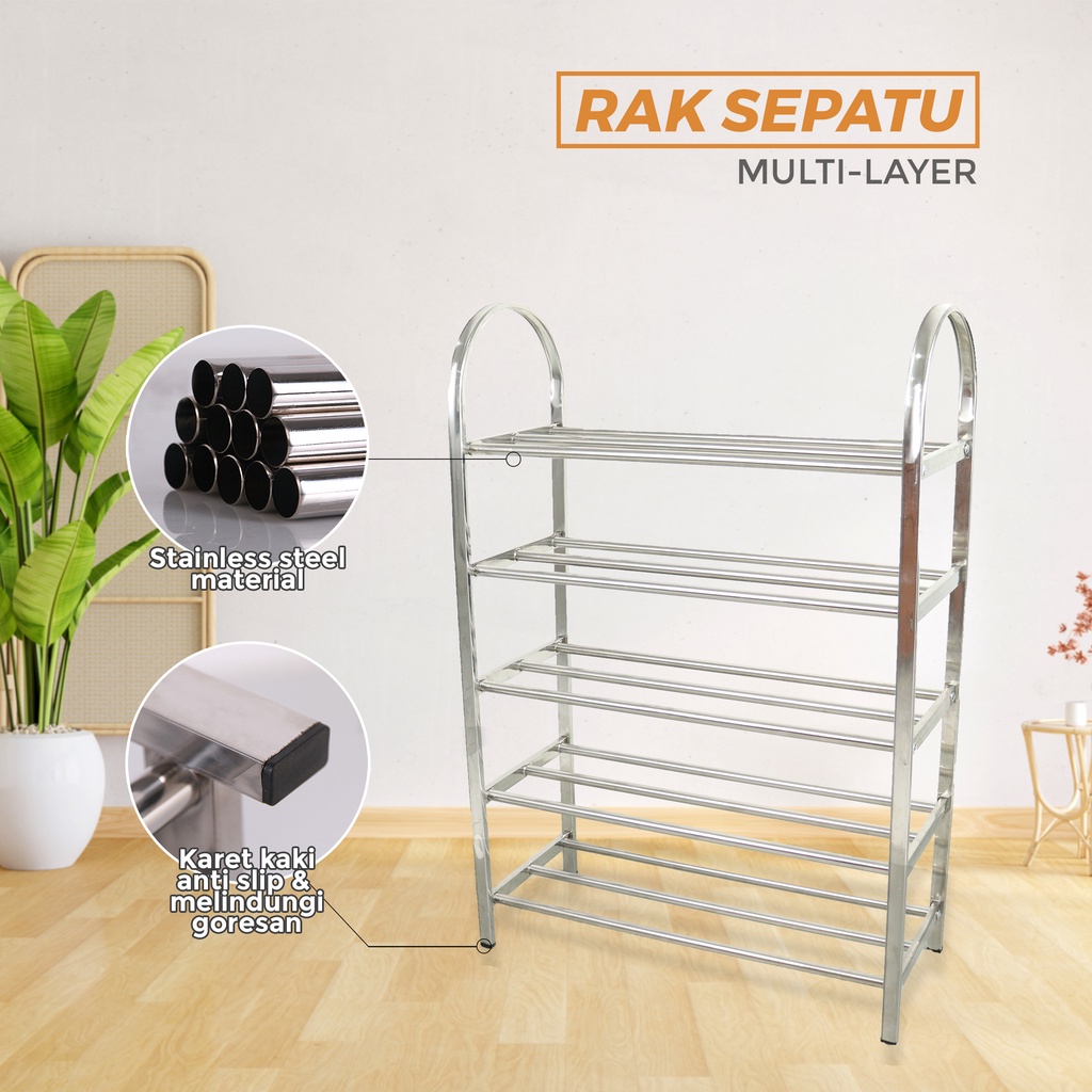 Rak Sepatu &amp; Sendal Stainless Steell 3,4 dan 5 susun  / Tempat Untuk Alas Kaki Bahan Kuat + BOXX