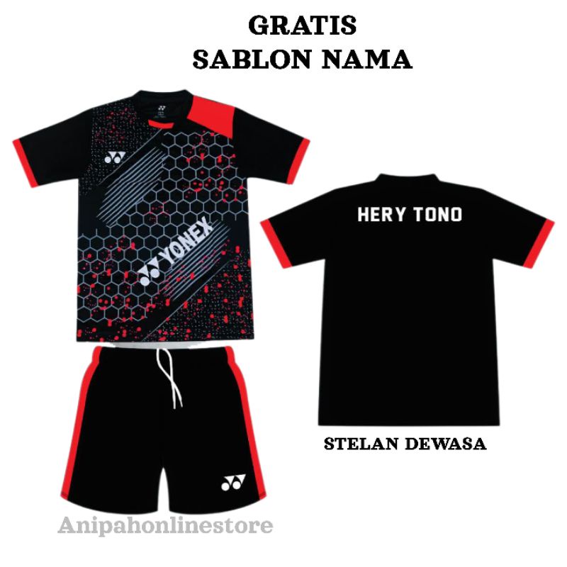 Free sablon nama Baju stelan yonex 1 set/ kaos badminton, baju voli dewasa