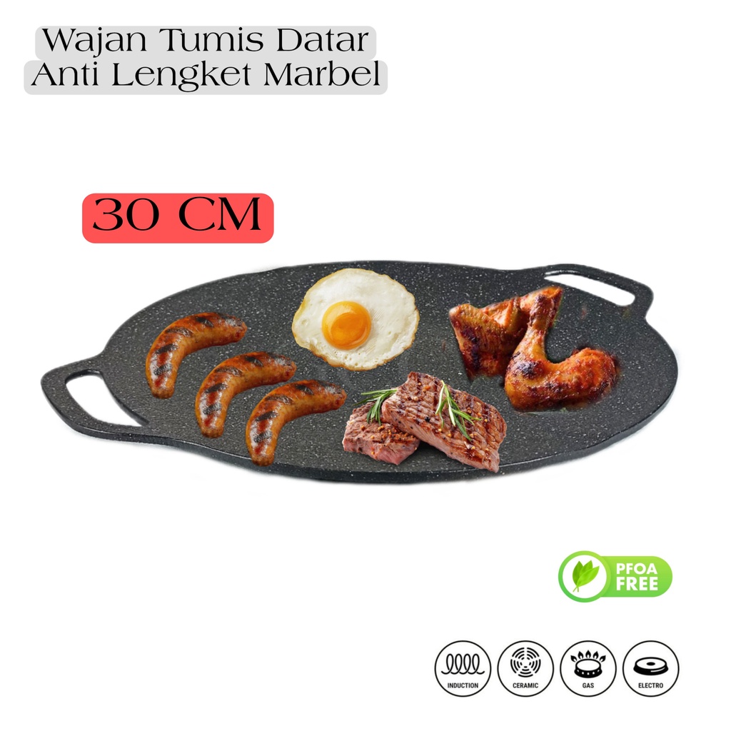 A1 Grill Pan Korea Anti Lengket kuali datar Jumbo 38Cm 36Cm 34Cm m30Cm Pengorengan Panggangan Serbaguna Induksi Marble Non Stick Bahan Tebal