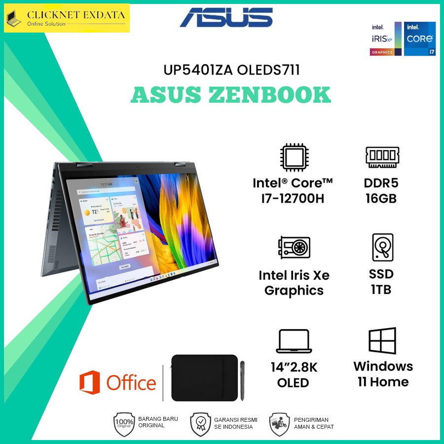 ASUS ZenBook Flip UP5401ZA-OLEDS711 I7-12700H 16GB 1TB SSD 2.8K TouchS WIN11 OHS