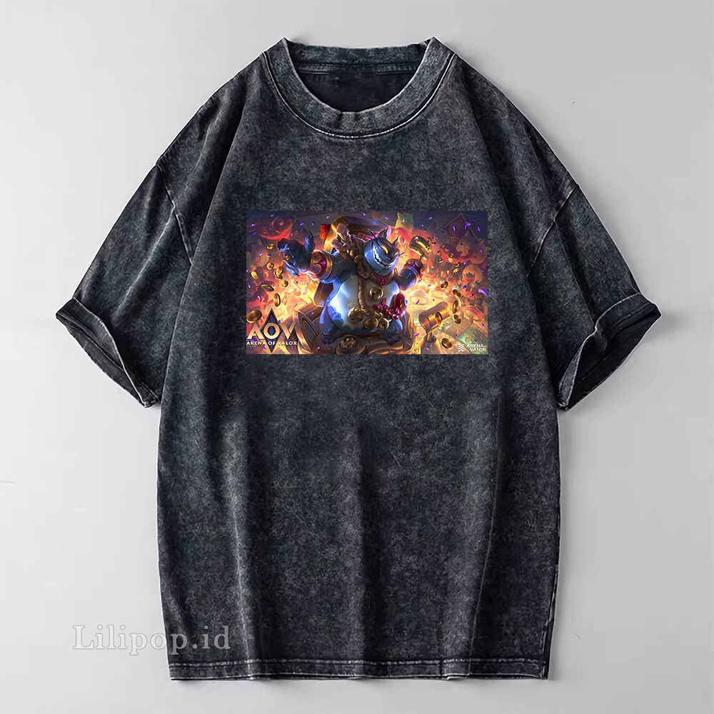 Kaos Baju Wash Tshirt AOV arena of valor Pria wanita Stone wash Baju Distro Basic Lengan Pendek unisex
