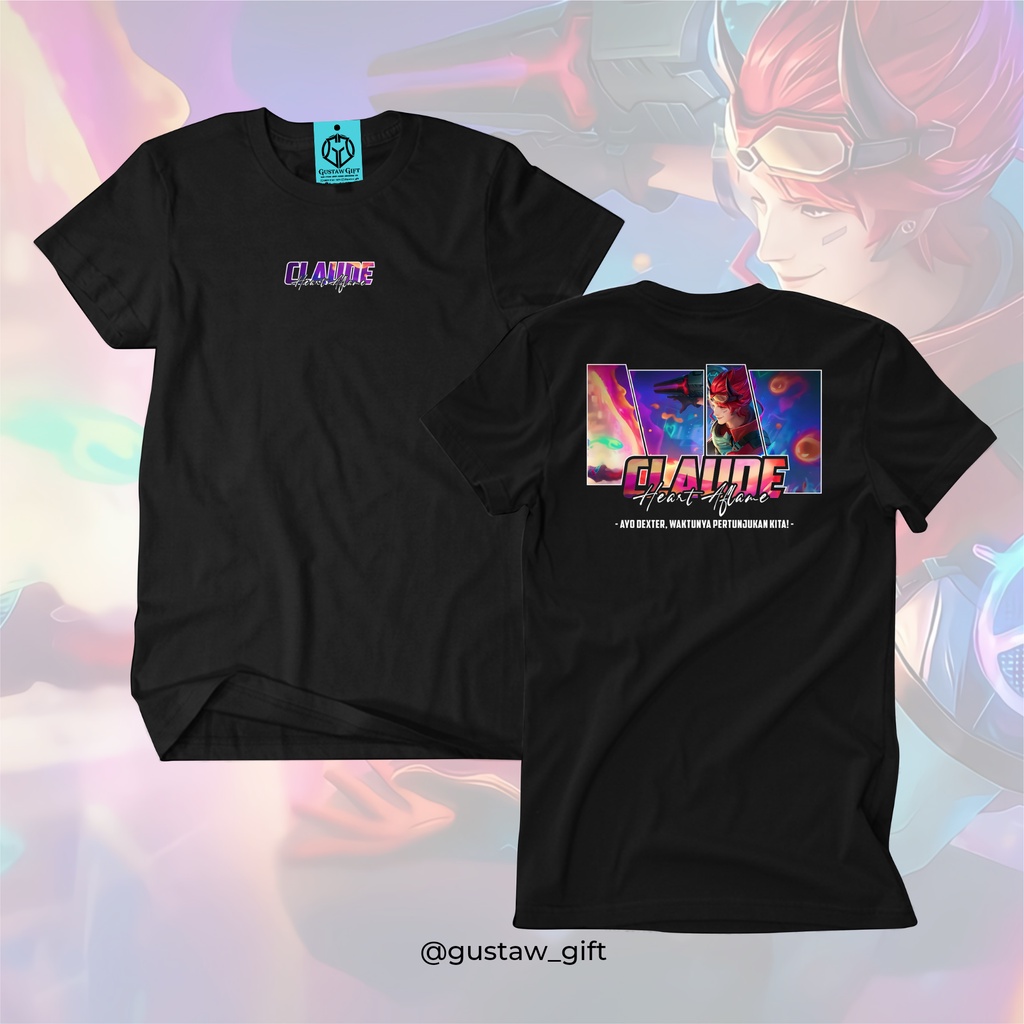 GG T-Shirt CLAUDE Skin Heart Aflame Mobile Legends Kaos Custom Katun Slim-fitting