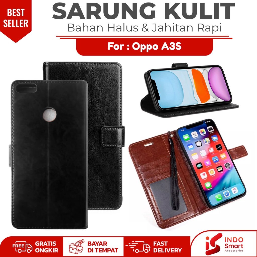 Oppo A3S / Case Oppo A3S A 3S / Leather Wallet Case Dompet Sarung Kulit Hp