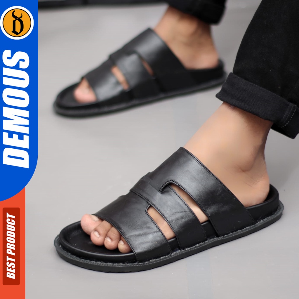 DEMOUS Haku - Sandal Slop Casual Kulit Asli Pria