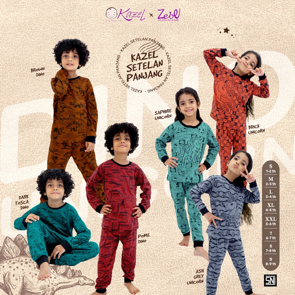 1stel Kazel Piyama Boy Motif Big Size S/M/L/XL/XXL/7/8/9/10/11/12 Untuk Baby-12 Tahun - Setelan Panjang Anak / Baju Tidur Anak