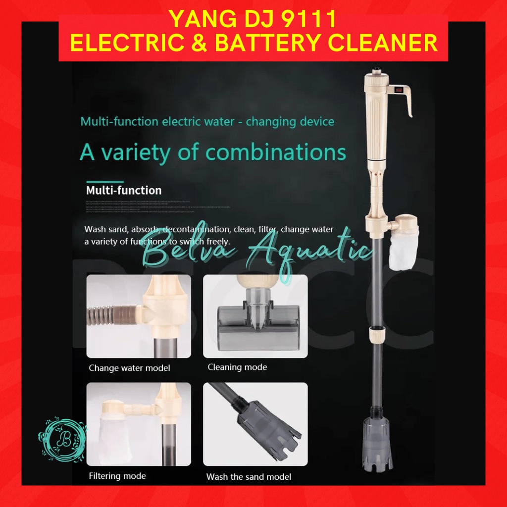 YANG AQUARIUM BATTERY ELECTRIC SIPHON CLEANER DJ-9111 Gravel Sand Vacuum Baterai &amp; Elektrik Listrik Alat Penguras Air Vakum Sifon Pembersih Penyedot Kotoran Pasir Aquascape Tank Ikan DJ9111