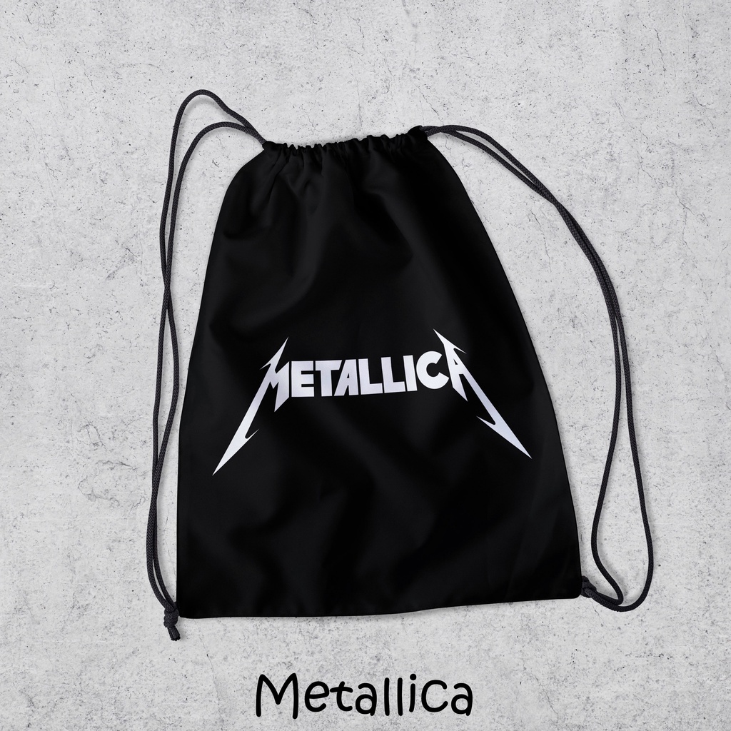 Tas Serut / String Bag Anti Air TERLENGKAP - Tas Ransel Serut Tas Olahraga Tas Sekolah Tas Serut Waterproof Pria Dan Wanita Tas Polos - Custom Bisa COD - P3-METALICA