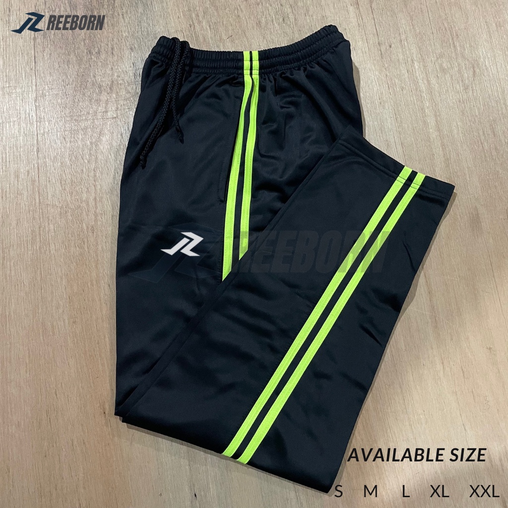 Celana Training Olahraga Panjang RBN01 Strip Hijau Neon Unisex