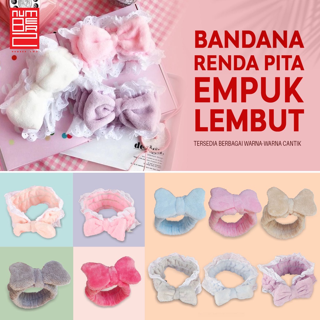 Bandana rambut elastis pita bulu make up rambut wanita dewasa anak perempuan lucu gemoy elastis karet estetik headband mandi facial maskeran unik lucu karakter