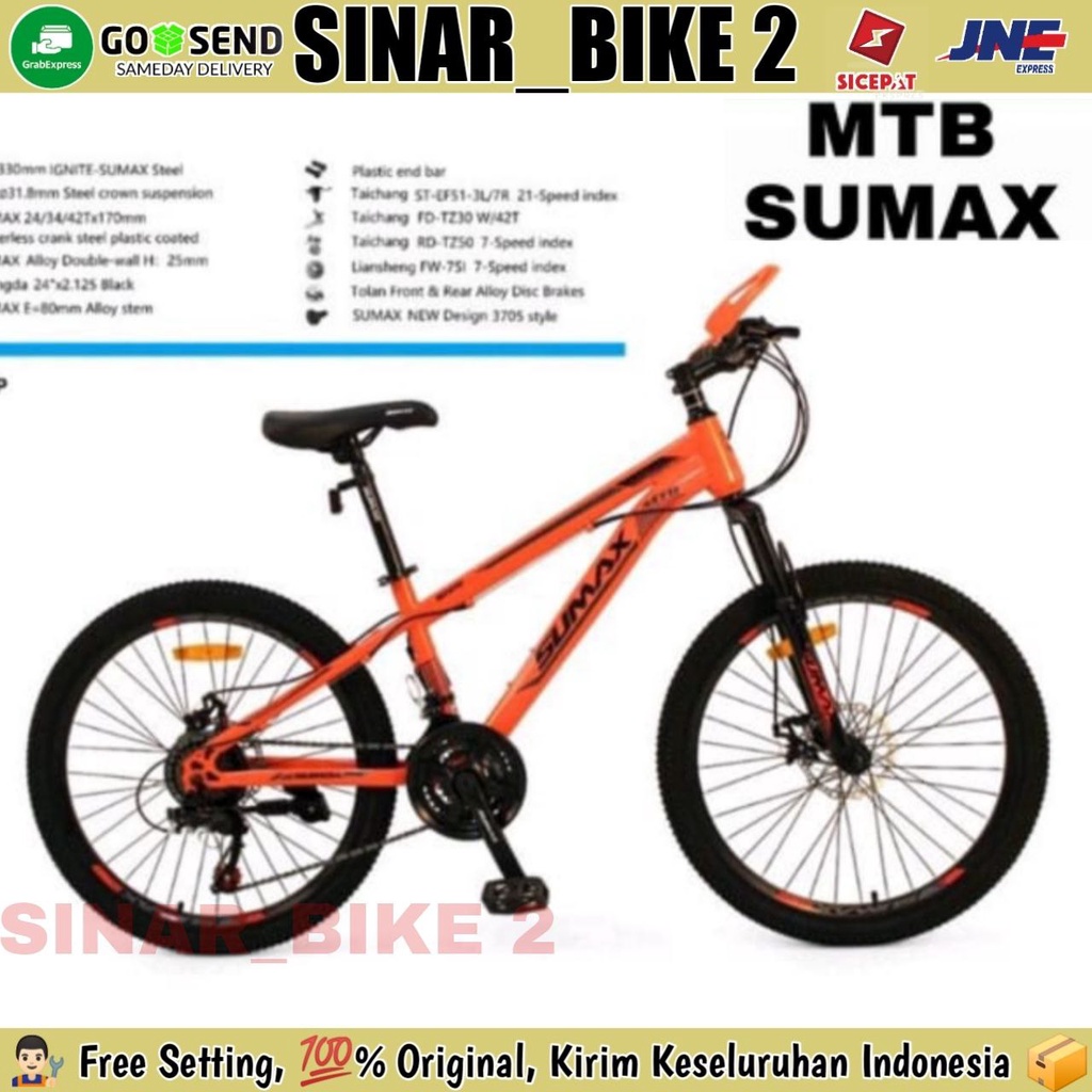 Sepeda Gunung MTB SUMAX Discbrake Ukuran 24 &amp; 26 Inch 21 Speed