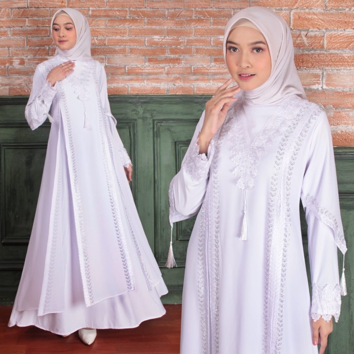 Gamis ABAYA TURKEY RUMBAY CETAR - Putih, M(R1V2) Abaya Hitam Turkey Gamis Turky Terbaru 2022 Mewah G