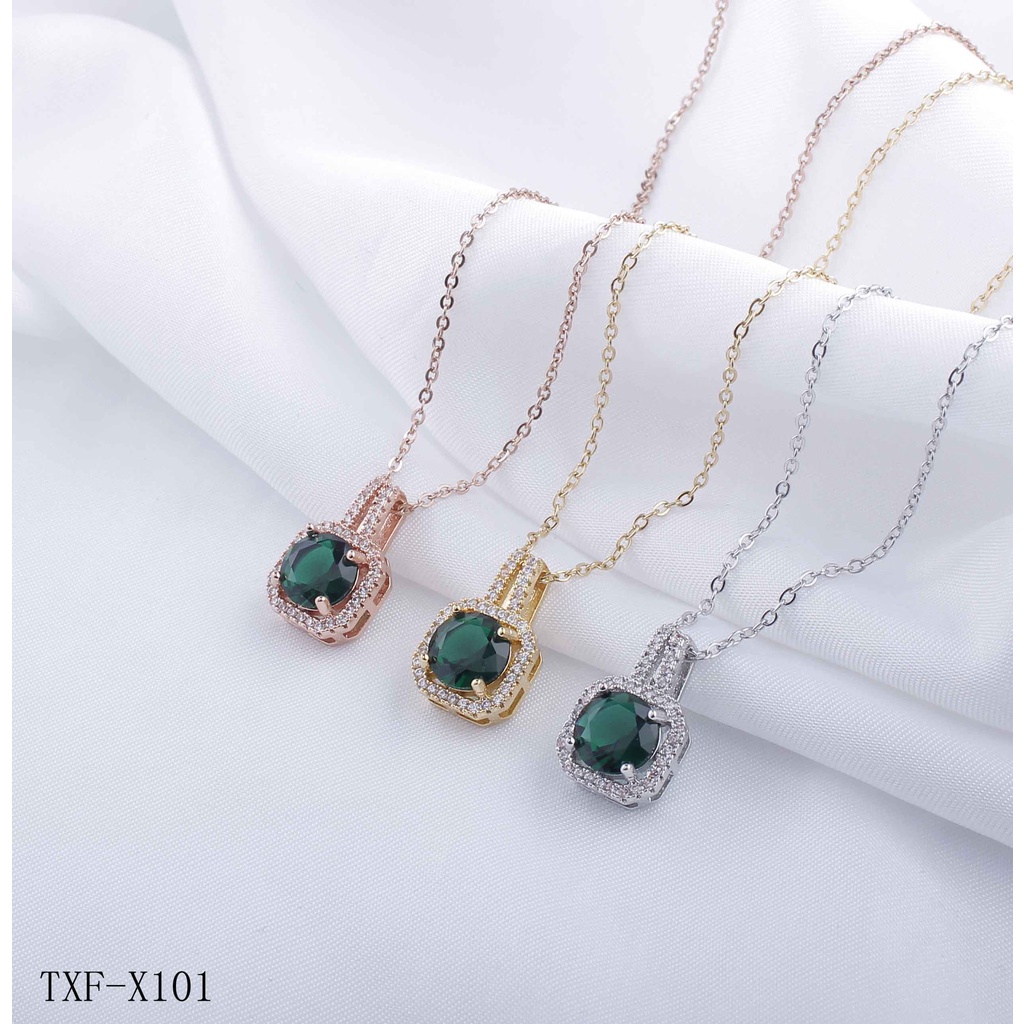 Kalung Titanium Permata Putih Dan Hijau Cantik Perhiasan Wanita 101