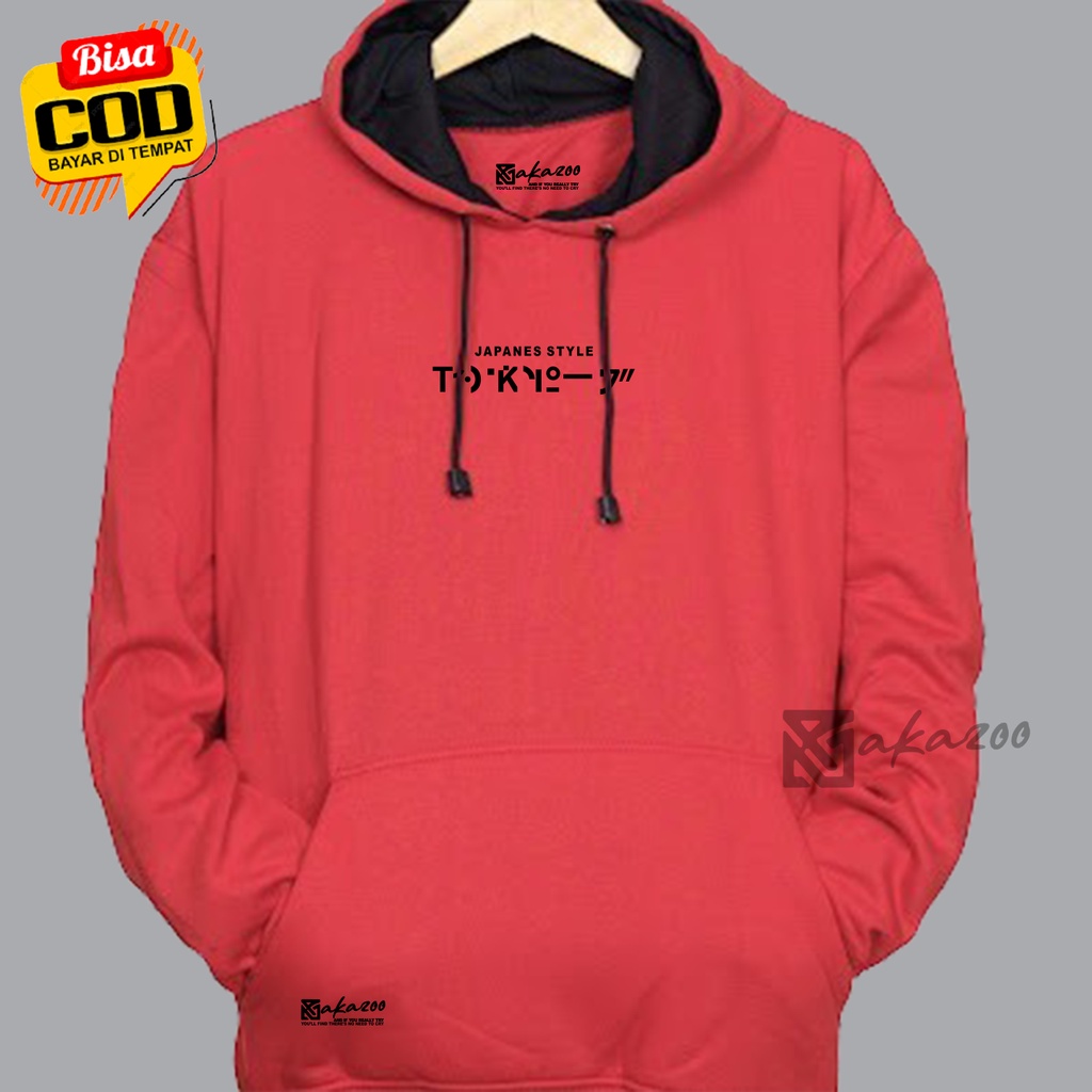 hoodie pria distro original brand tebal AKAZOO warna merah japanes style tulisan hitam switer cowok hoodie distro tokyo sweater oversize pria premium jamper perempuan jumbo hodie wanita tebal korea style unisex m l xl xxl premium akazoo ofisial