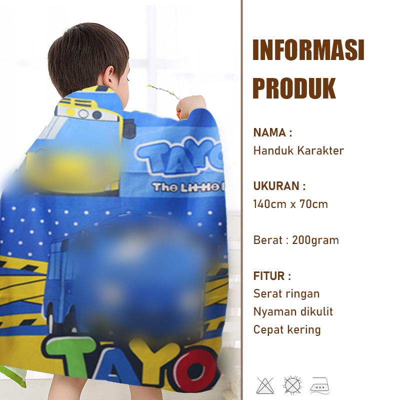 Handuk Mandi Anak Microfiber Ukuran 70x140cm Jumbo Motif Karakter Lucu Bahan Halus Lembut Perlengkapan Mandi - H2 - Blanket Store