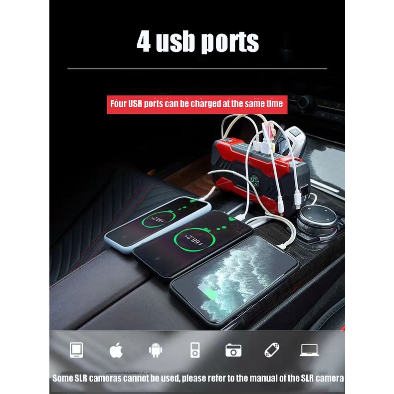 (ada stok, dikirim dari jakarta)Power Bank Jumper Mobil 12V 4 Port USB Car Jump start Starter Aki Mobil WINHOI