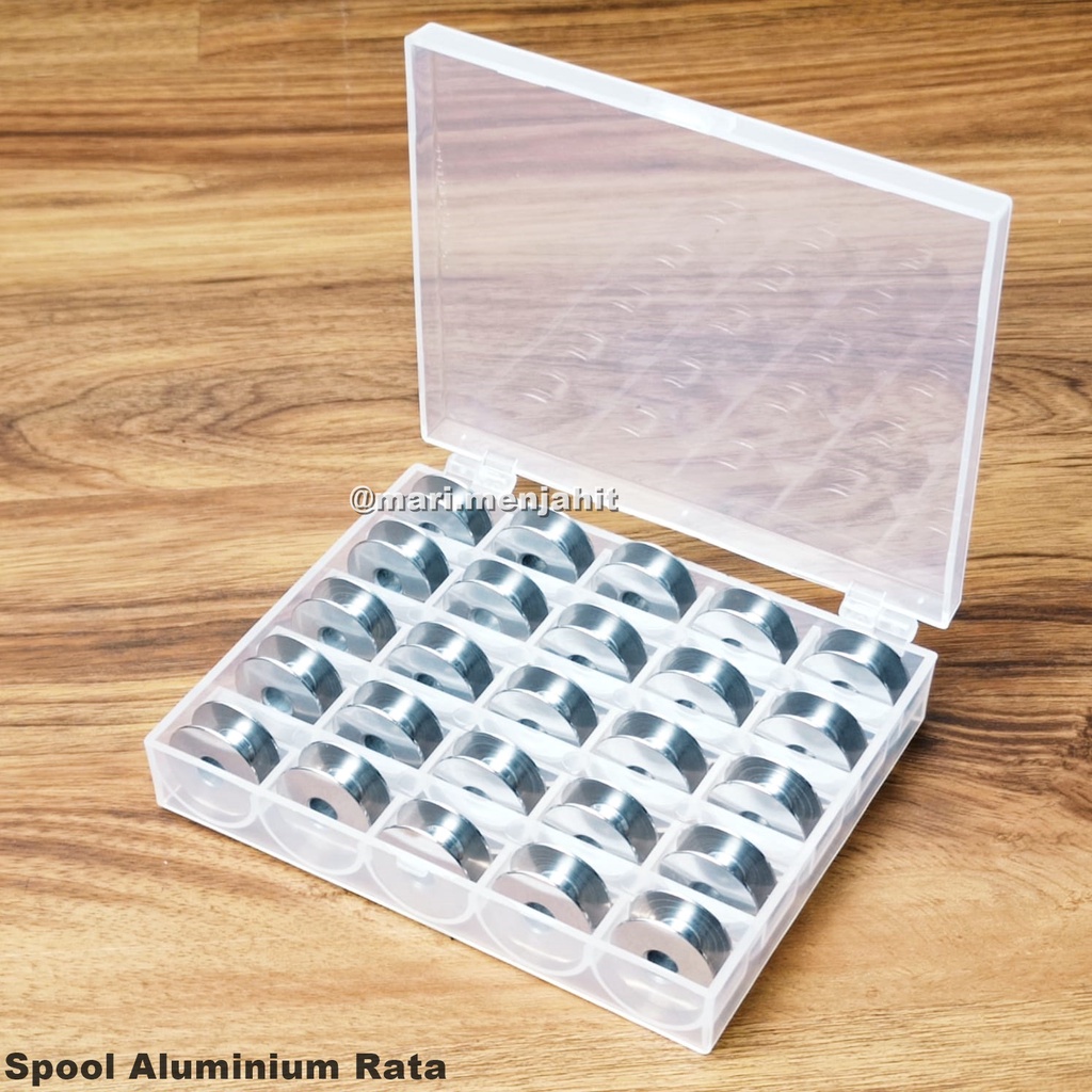 25 Pcs Spool + Case Bobbin Palet Benang Aluminium Mesin Jahit Industrial Jarum 1 Typical Juki Brother