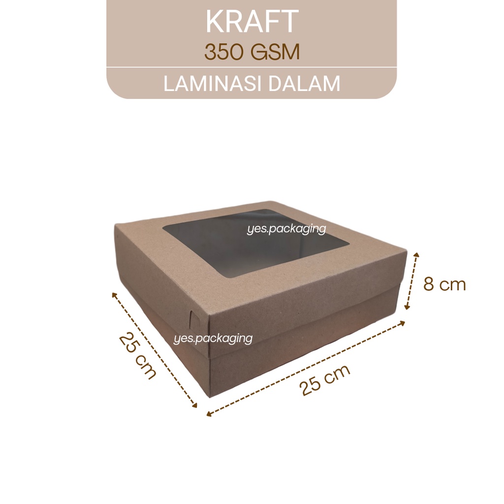 [25x25x8cm] KRAFT LAMINASI JENDELA Dus Box Kotak Kemasan Cake Kue Roti Tart Snack Pudding Hampers
