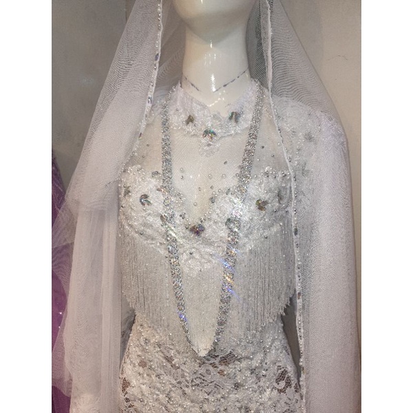 kalung premium tradisional pengantin siger sunda panjang wanita murah putih silver / rosegold