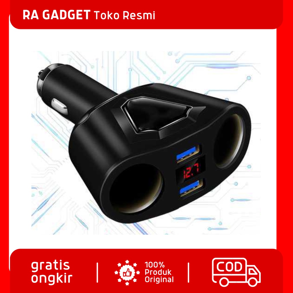 Car Charger Voltage 2 Port 3.1A with 2 Cigarette Socket 120W / Adaptor Adapter Cas Mobil Aki Fast Ch