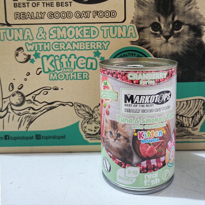 Makanan Kucing Markotops Kaleng Kitten Tuna &amp; Smoked Tuna With Cranberry 400G Wet Food