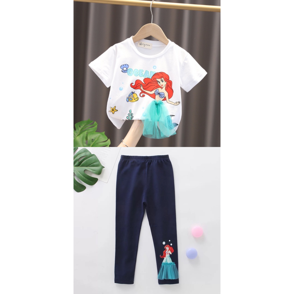 Baju Kaos Princess Anak Perempuan Elsa Frozen Snow White Mermaid