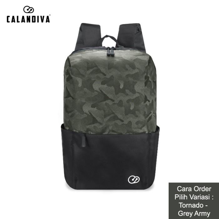 Tas Ransel Pria Calandiva Ransel Pria Wanita Unisex Backpack Tas Punggung Army TORNADO - Grey Army(H