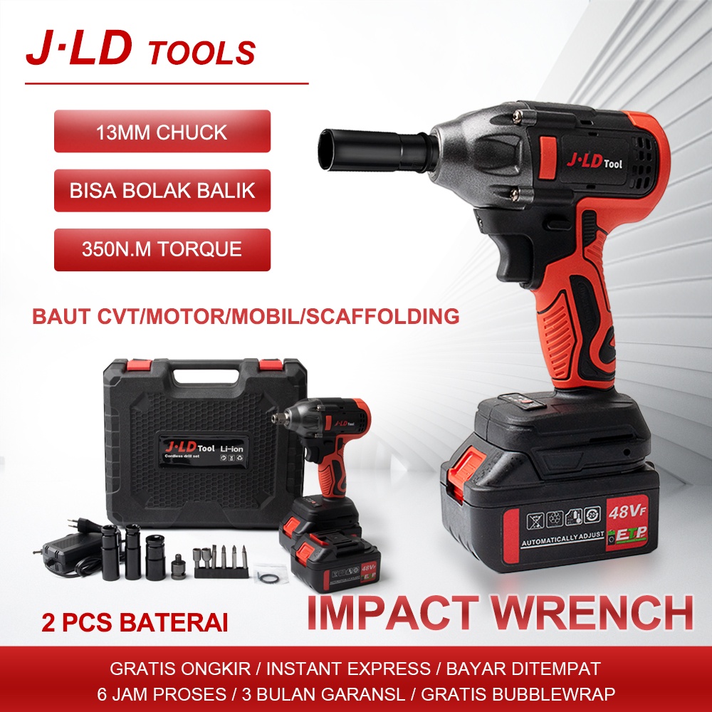 Bisa COD！Impact jld tool 48v original,Brushless impact wrench,impact cas pembuka baut,350Nm bor baterai cas komplit Untuk melepas dan memasang baut ban, baut mesin CVT, baut perancah