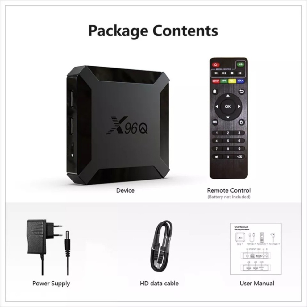 Paket TV Box Android STB X96Q GRATIS OPEN ALL CHANNEL IPTV HBO AXN NAT GEO dll Text Indonesia 4K 2GB+16GB WIFI