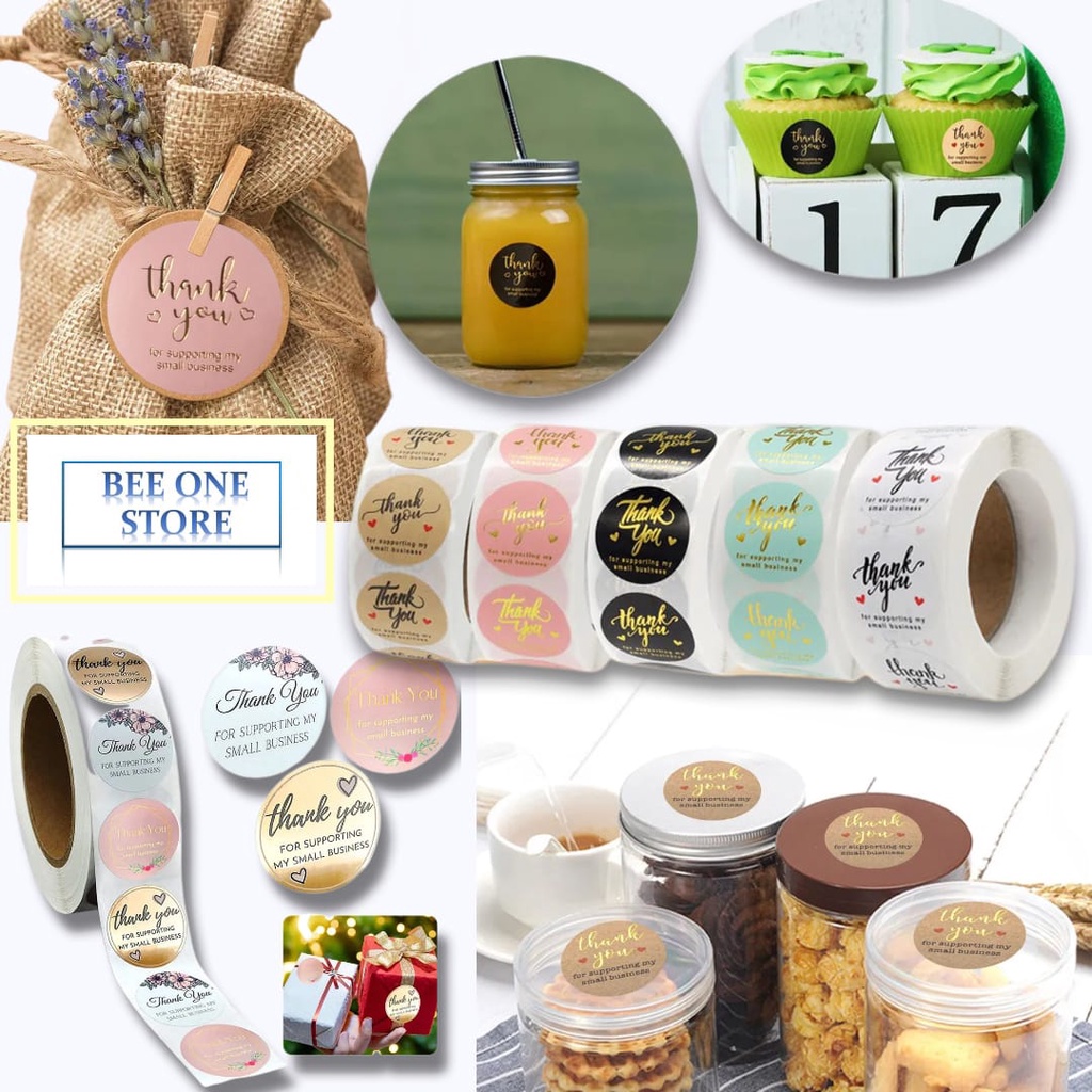 

BEE ONE - Sticker Thankyou 1Roll (500Pcs) 2,5 CM Label Segel Order Serbaguna Packing Motif Bunga Love