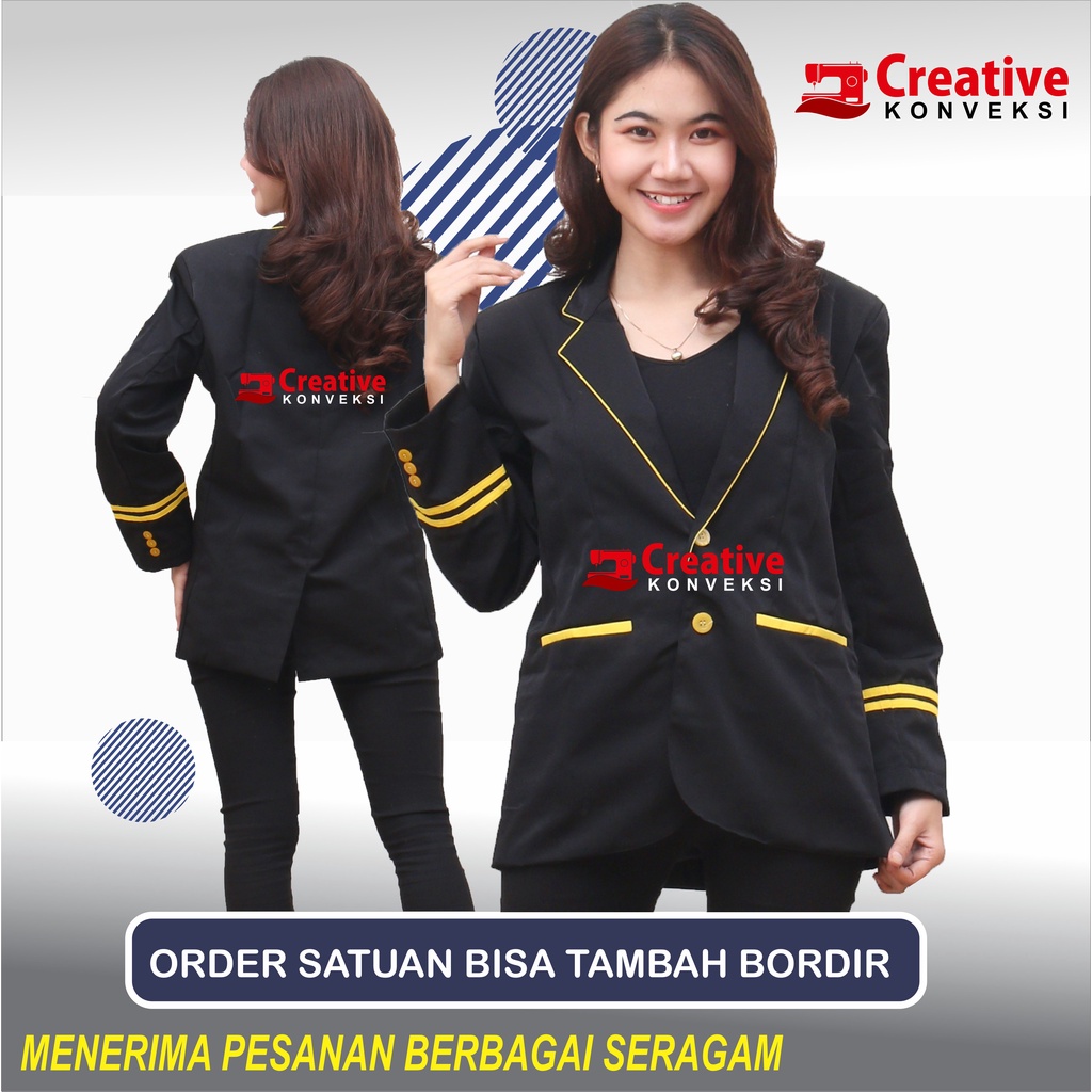 Jas Almamater | Full puring HITAM LIS KUNING | Jas Mahasiswa Bisa tambah bordir Blazer Pria Wanita