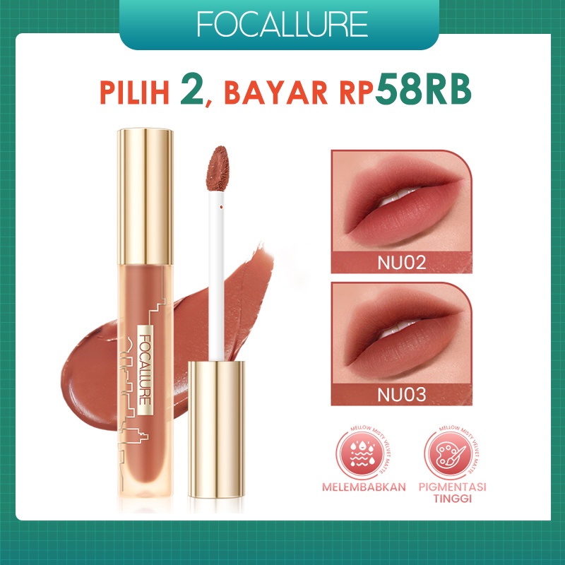 Focallure #MordenUrban Velvet Matte Liquid Lipstick Airy Fit Moisturize High Pigment Soft Silky Misty City Mellow Tint Long-lasting Waterproof Lip Gloss FA324