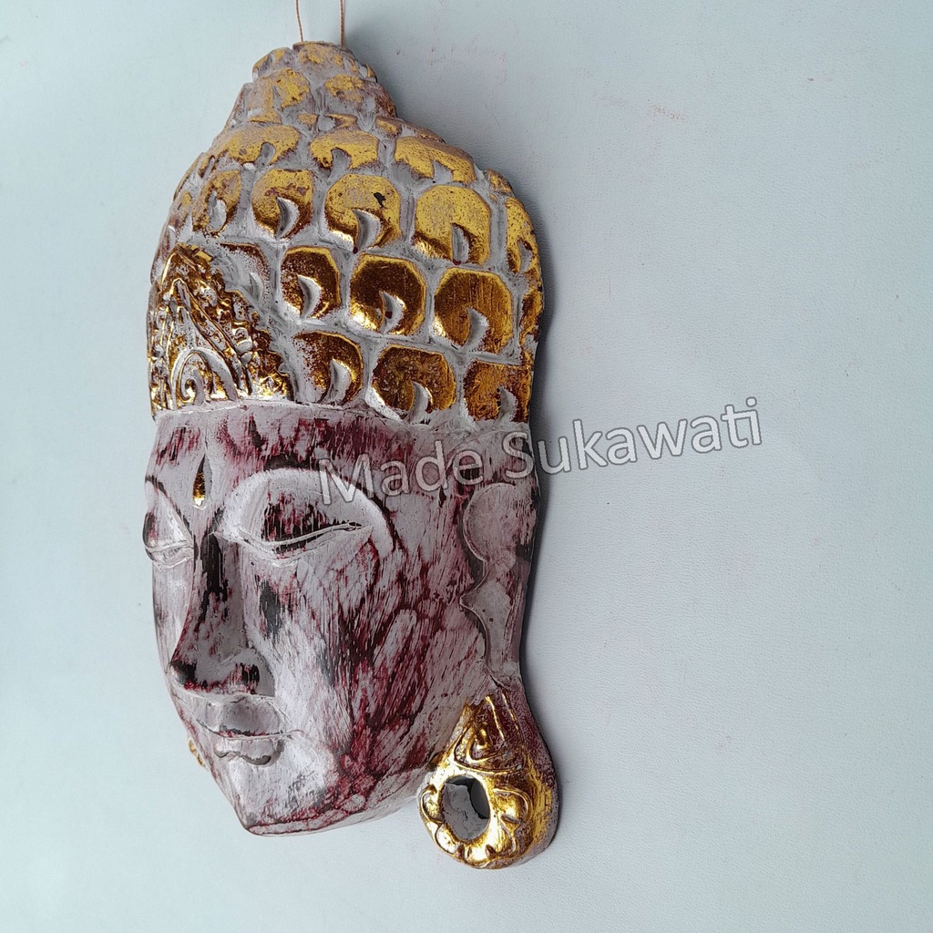 Hiasan dinding Kepala Budha keriting kerajinan tangan handmade bali