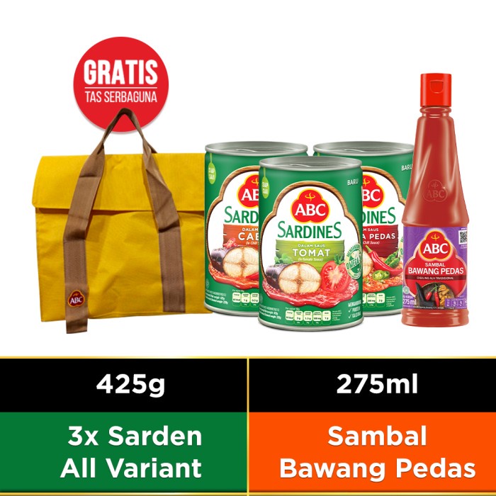 

Abc Bundling Sarden 425G All Variant & Saus Sambal Bawang Pedas 275