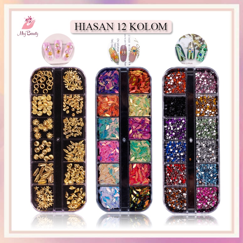 MSY 12KOLOM Nail Whell Nail Art/Hiasan Kuku 3d Nail Art Diamond Aksesoris Nail Art 3d Diamond