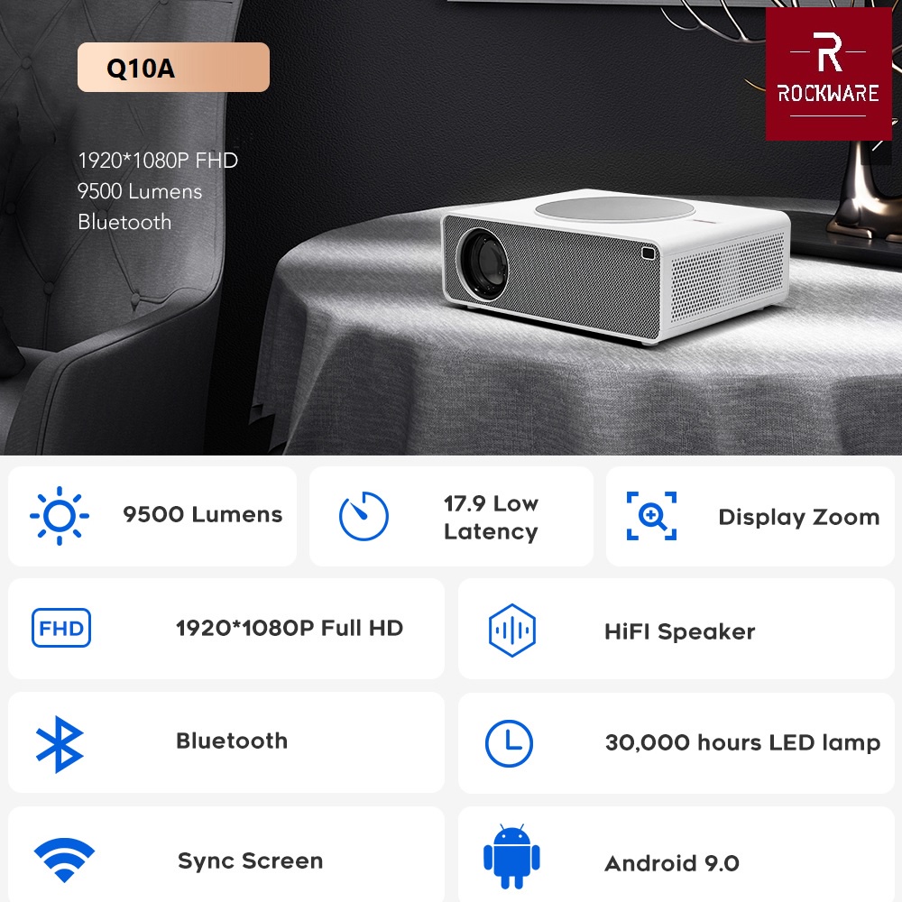 ROCKWARE RW-Q10A Proyektor Q10 ANDROID Projector 1080P 9500 Lumens