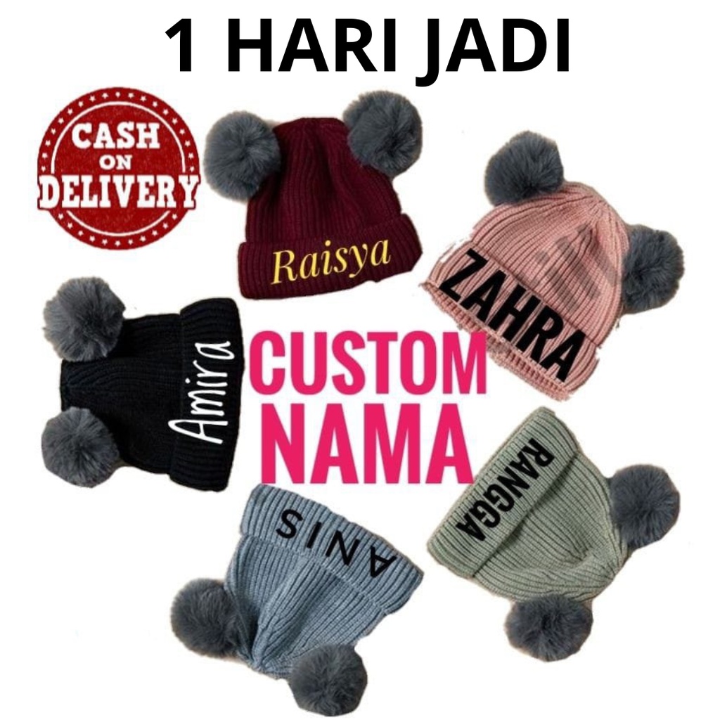 Topi Kupluk Anak Bayi Jambul 2 Request Nama Custom Nama Bebas Suka Suka