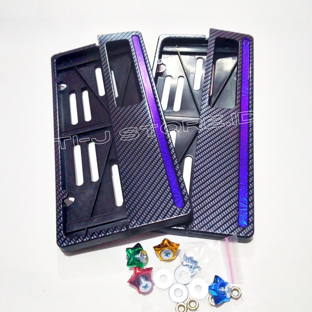 2pcs Bingkai Tempat Plat Nomor Motor Karbon Lis warna Plus Mur Dan Baut